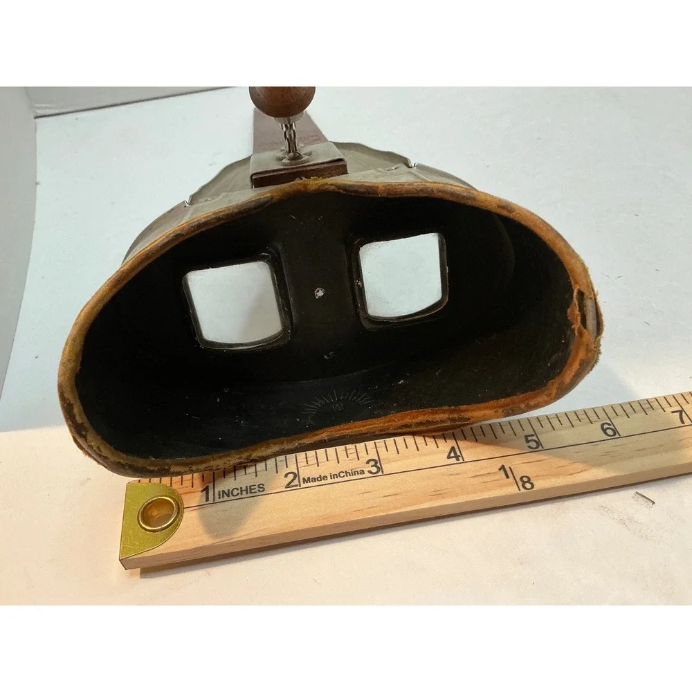 Vintage Stereoscope Viewer Wood Metal Ornate Etched Hood Antique Style